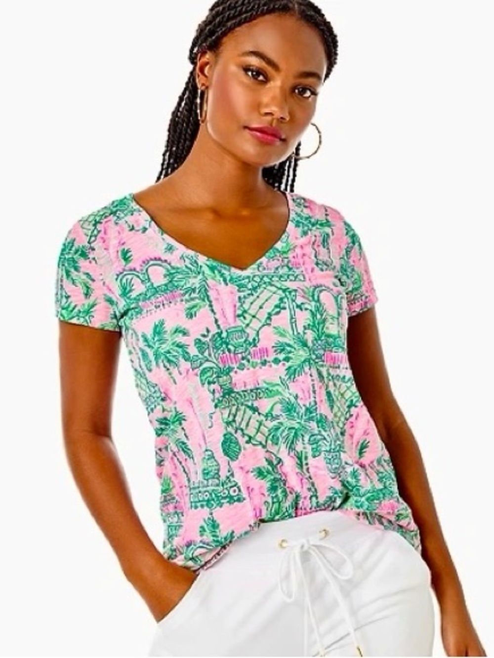 NWT Lilly Pulitzer Etta V-Neck Top in Mandevilla Baby Always Worth It